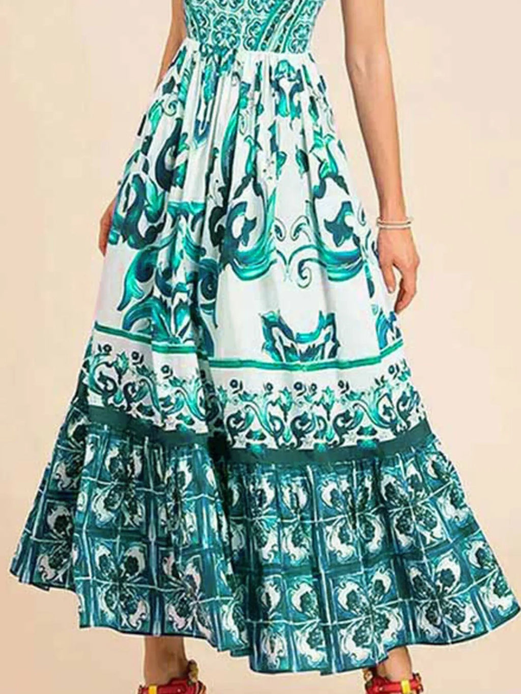 Full Size Printed Sweetheart Neck Maxi Cami Dress Plus Size - LoveNest Treasures