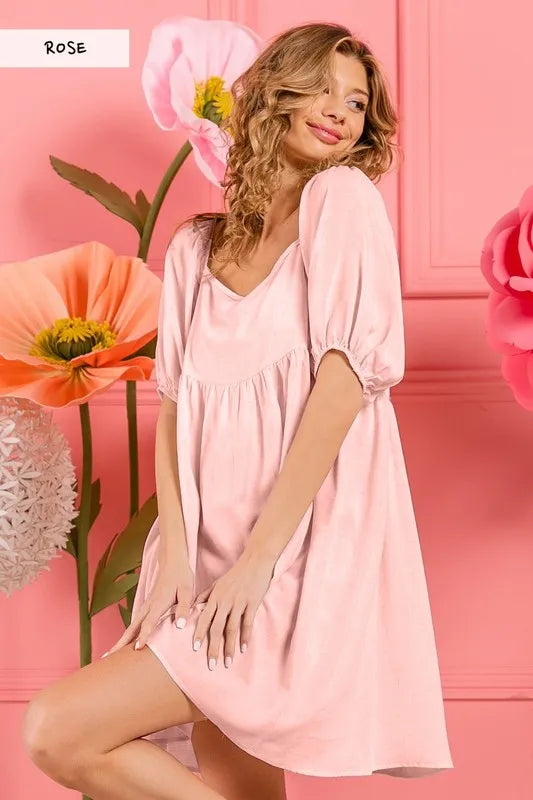BiBi Washed Linen Tiered Midi Dress with Puff Sleeves - LoveNest Treasures