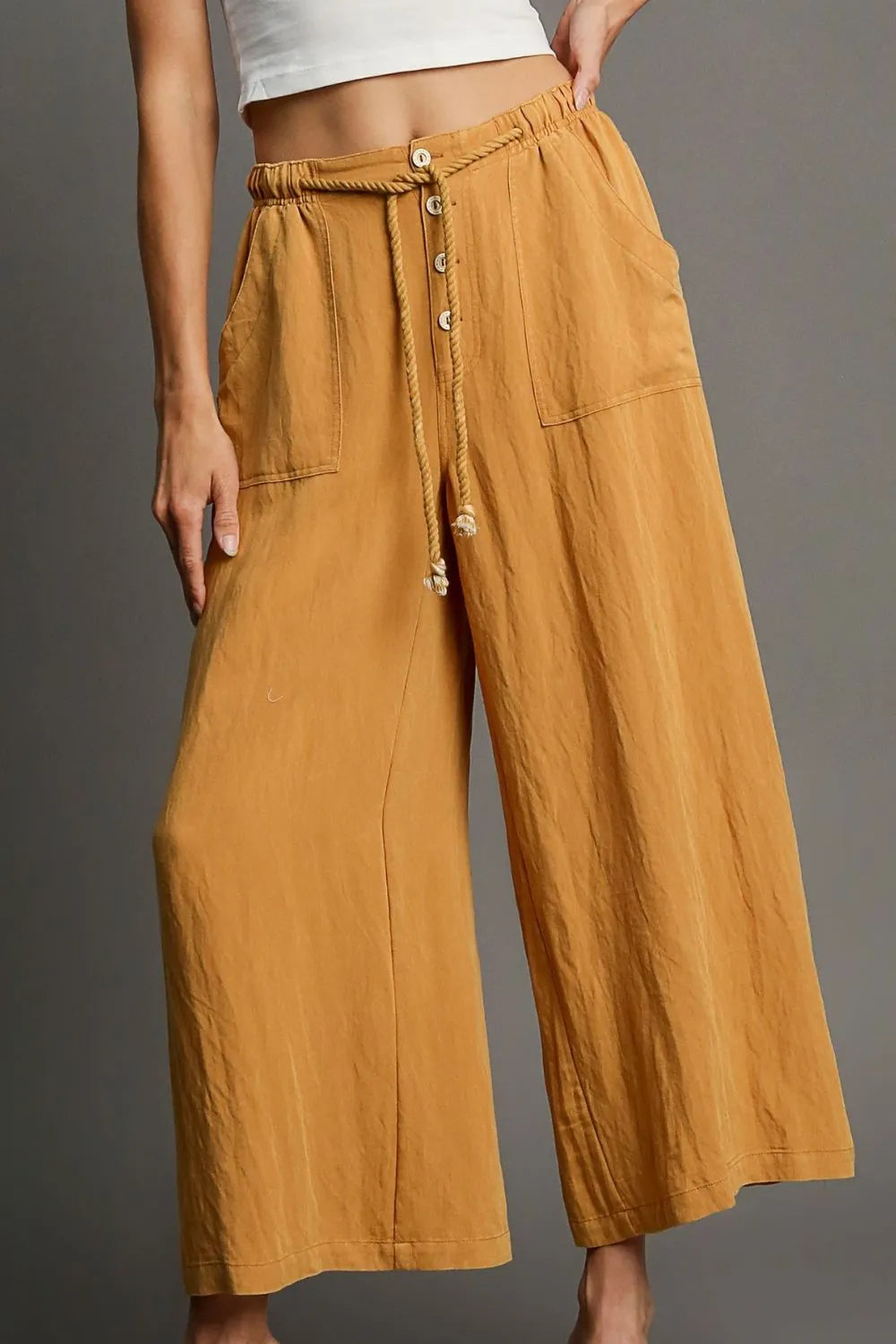 Umgee Full Size Rope Drawstring Wide Leg Pants Plus Size - LoveNest Treasures