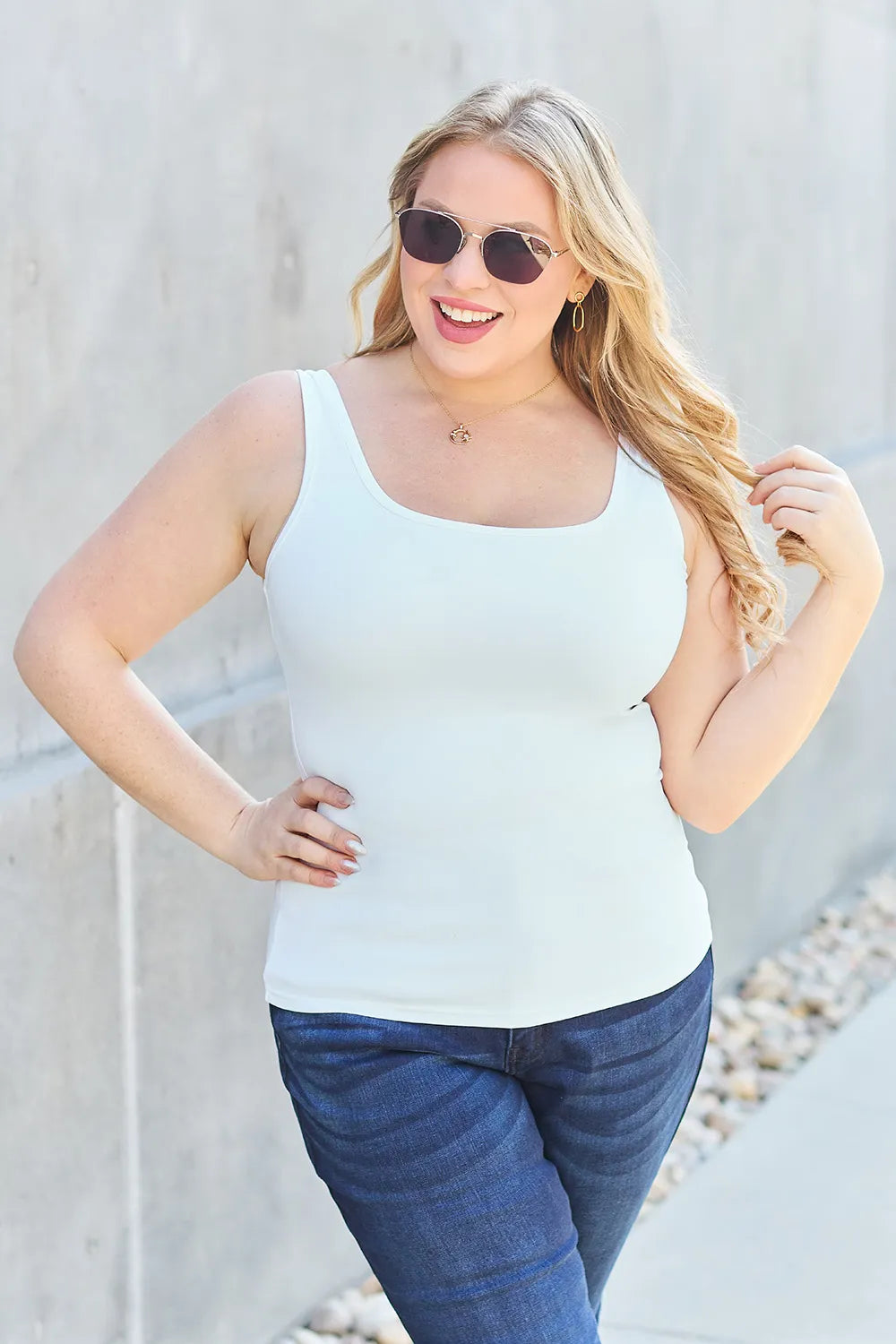 Basic Bae Full Size Square Neck Wide Strap Tank - LoveNest Treasures