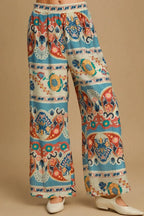 Umgee Full Size Wide Leg Border Print Pants Plus Size - LoveNest Treasures