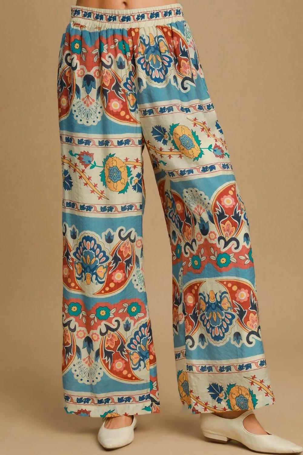 Umgee Full Size Wide Leg Border Print Pants Plus Size - LoveNest Treasures