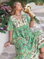 Plus Size Floral Tie Neck Flutter Sleeve Maxi Dress - LoveNest Treasures