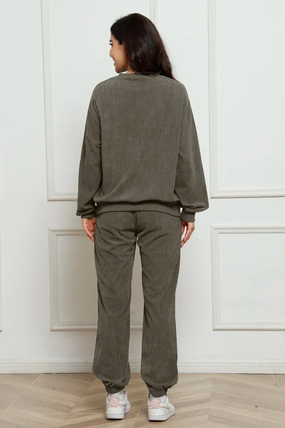 Corduroy Round Neck Sweatshirt and Sweatpants Set - LoveNest Treasures