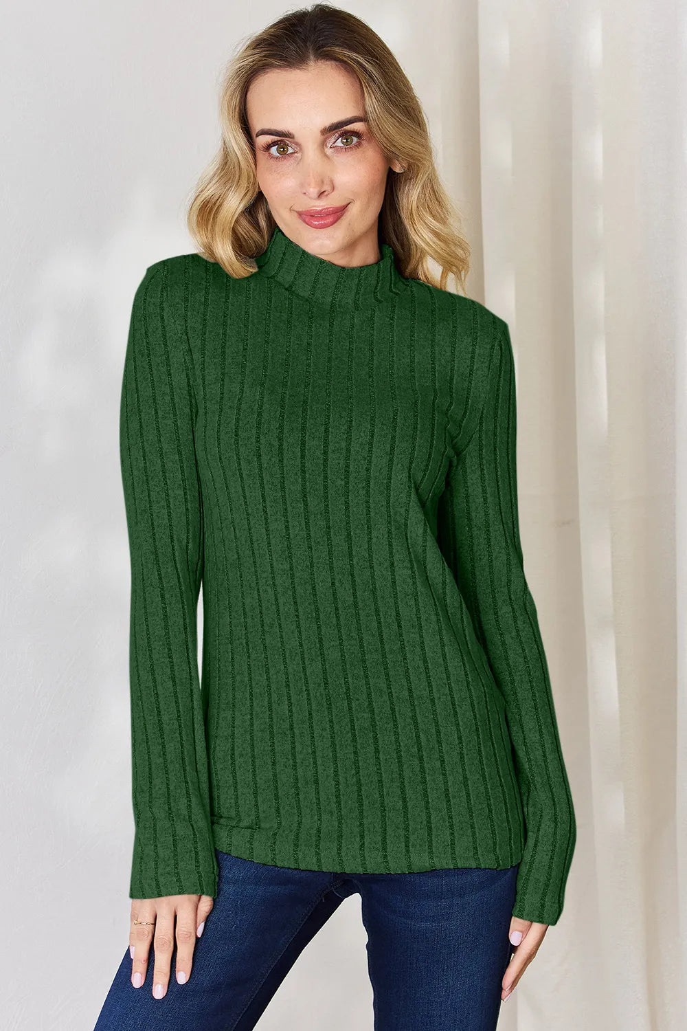 Basic Bae Full Size Ribbed Mock Neck Long Sleeve T-Shirt - LoveNest Treasures