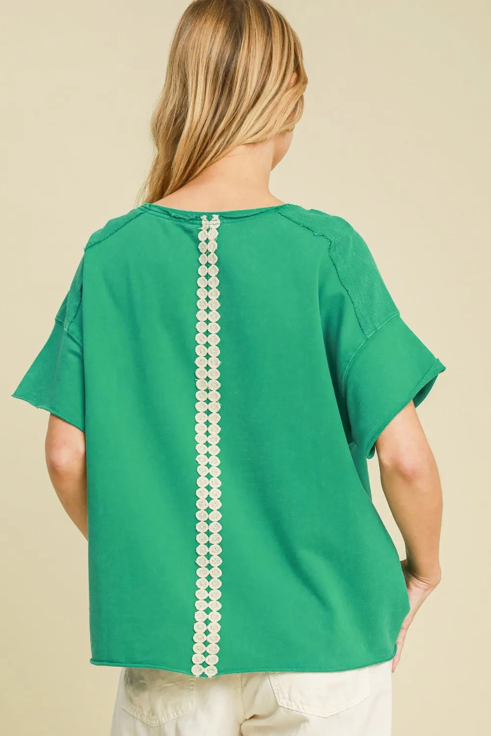Umgee Full Size Mineral Wash T-Shirt with Lace Applique Plus Size - LoveNest Treasures