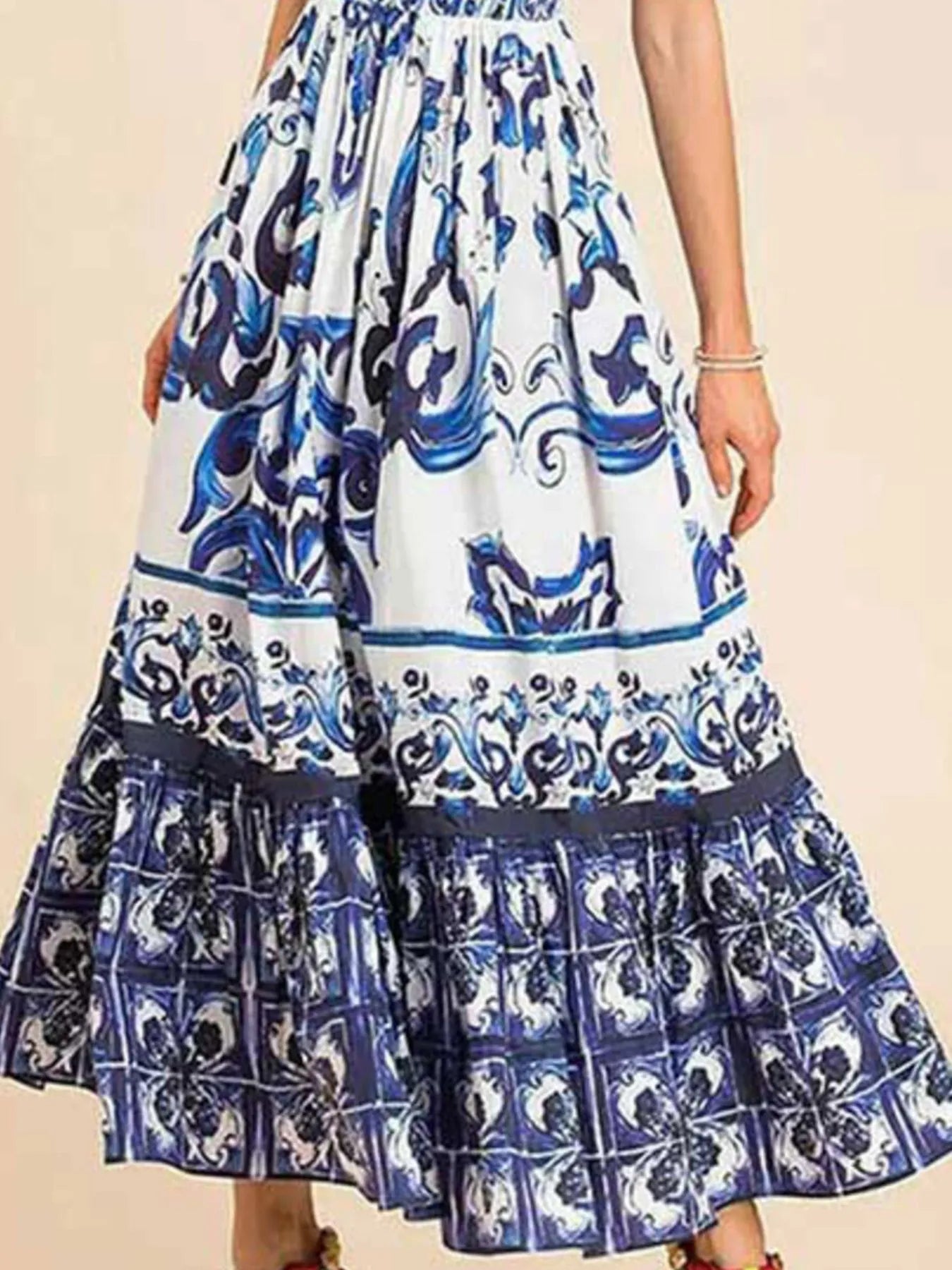 Full Size Printed Sweetheart Neck Maxi Cami Dress Plus Size - LoveNest Treasures