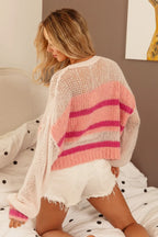 BiBi Hollow Out Yoke Detail Striped Sweater - LoveNest Treasures