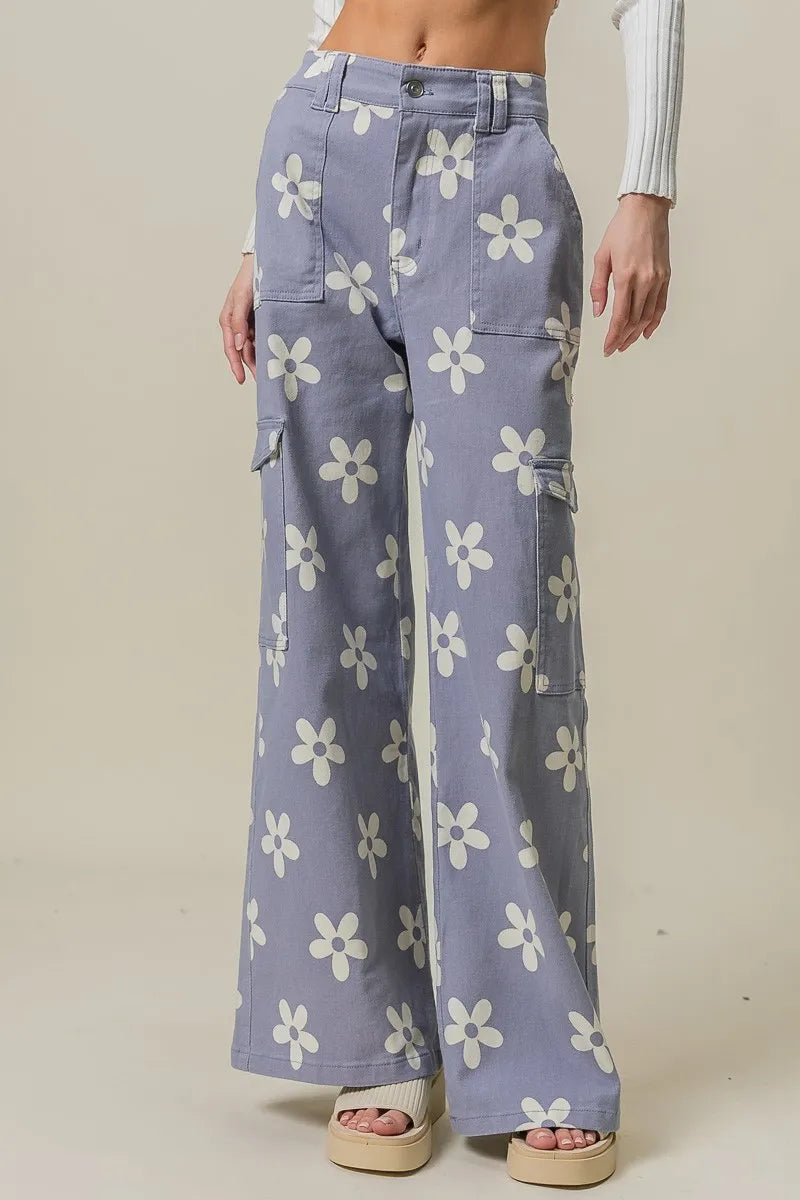 BiBi Flower Printed Side Pocket Wide Pants - LoveNest Treasures