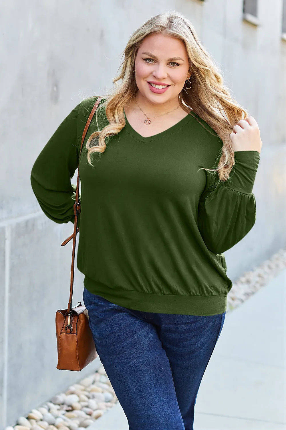 Basic Bae Full Size V-Neck Lantern Sleeve Top - LoveNest Treasures