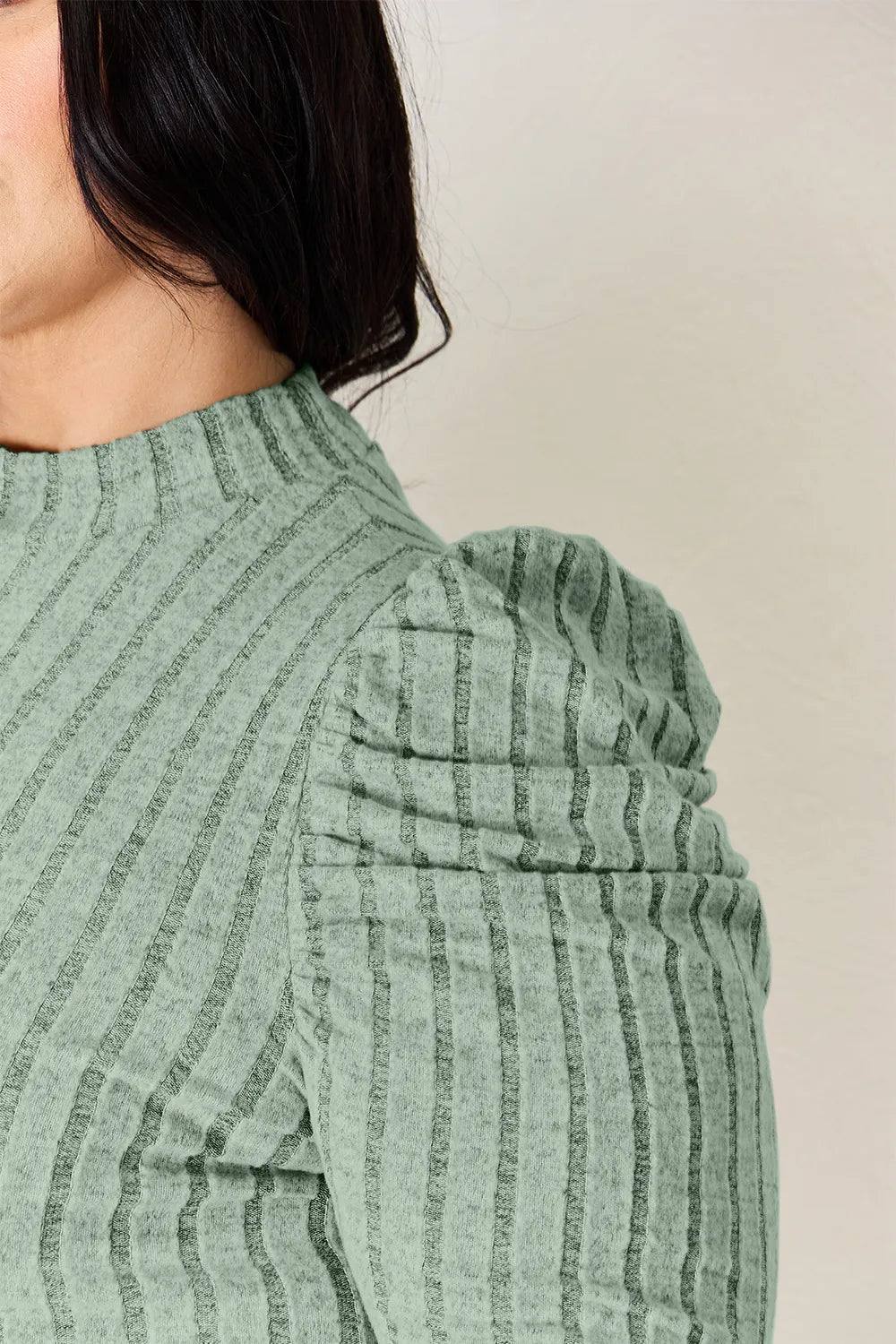 Basic Bae Full Size Ribbed Mock Neck Puff Sleeve T-Shirt - LoveNest Treasures