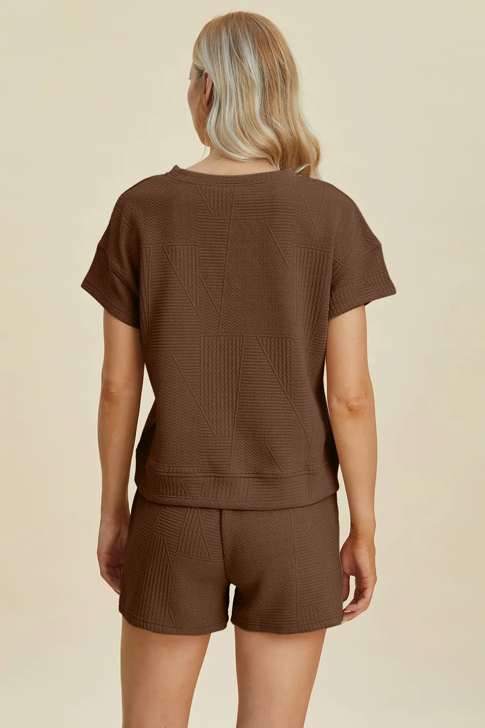 Double Take Full Size Texture Short Sleeve Top and Shorts Set - LoveNest Treasures