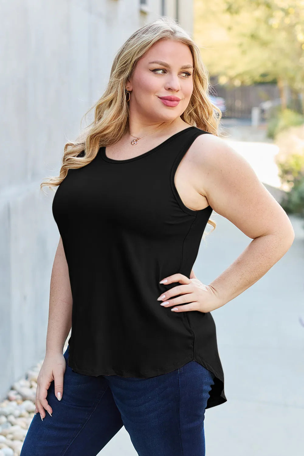 Basic Bae Full Size Round Neck Curved Hem Tank - LoveNest Treasures