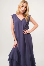 And The Why Washed Cotton Gauze Fringe Detail Tiered Dress - LoveNest Treasures