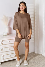 Basic Bae Full Size Soft Rayon Three-Quarter Sleeve Top and Shorts Set - LoveNest Treasures