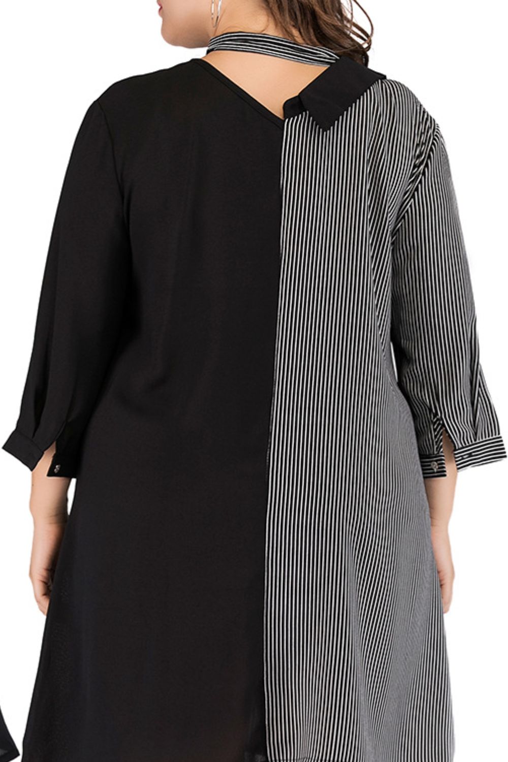 Plus Size Striped Color Block Tie-Neck Dress - LoveNest Treasures