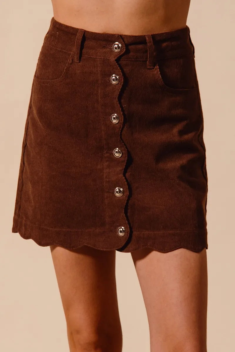 SO ME Scallop Buttoned Front Corduroy Mini Skirt - LoveNest Treasures