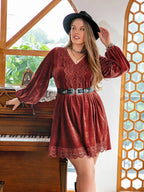 Plus Size Lace Detail V-Neck Long Sleeve Mini Dress - LoveNest Treasures