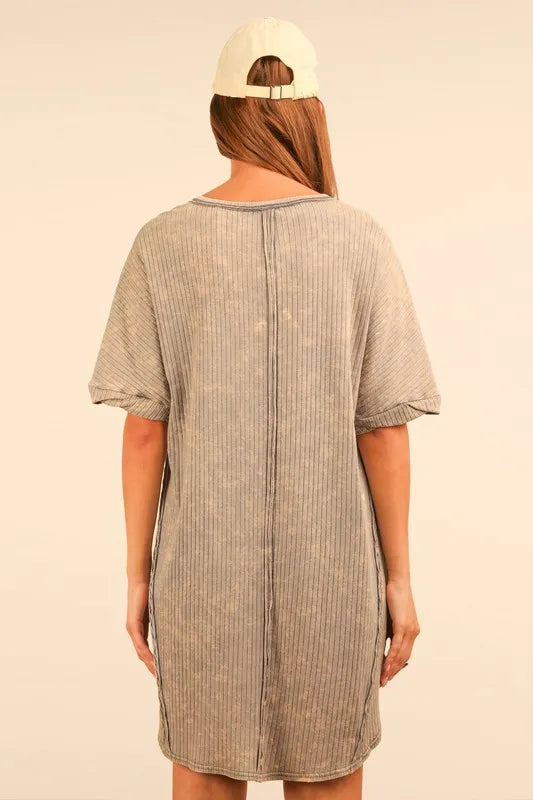 PerFee Plus Size Mineral Washed Ribbed Knit Mini Dress - LoveNest Treasures
