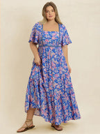 Plus Size Ruched Printed Short Sleeve Dress - LoveNest Treasures