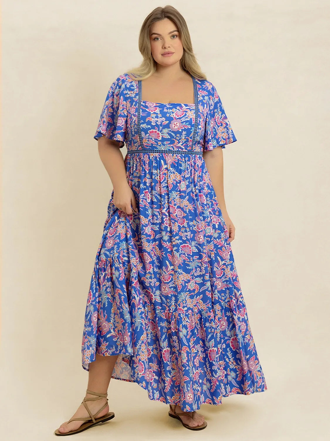 Plus Size Ruched Printed Short Sleeve Dress - LoveNest Treasures