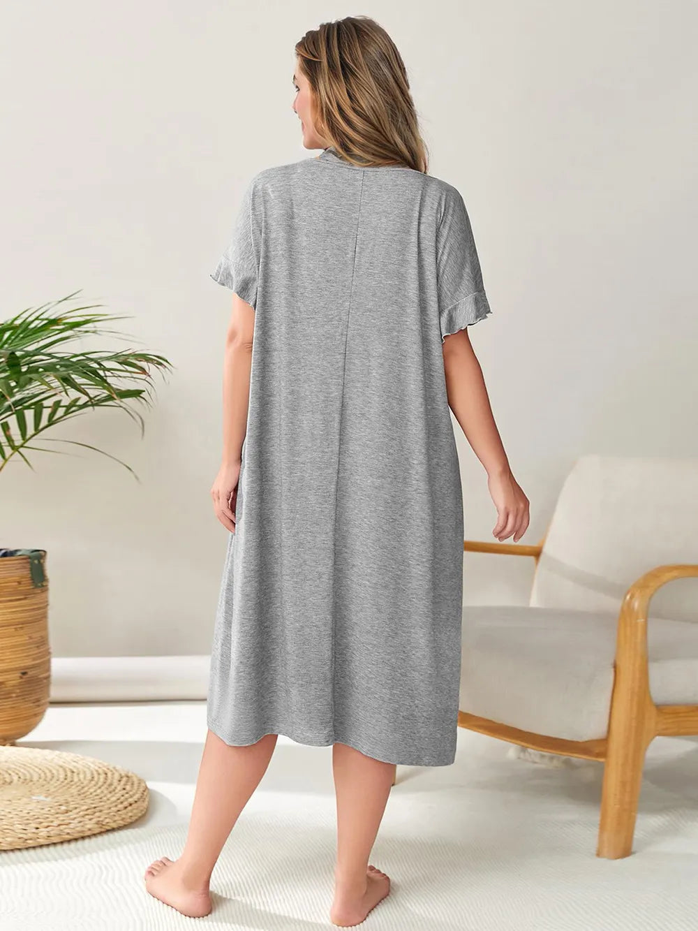 Plus Size Round Neck Short Sleeve Lounge Dress - LoveNest Treasures