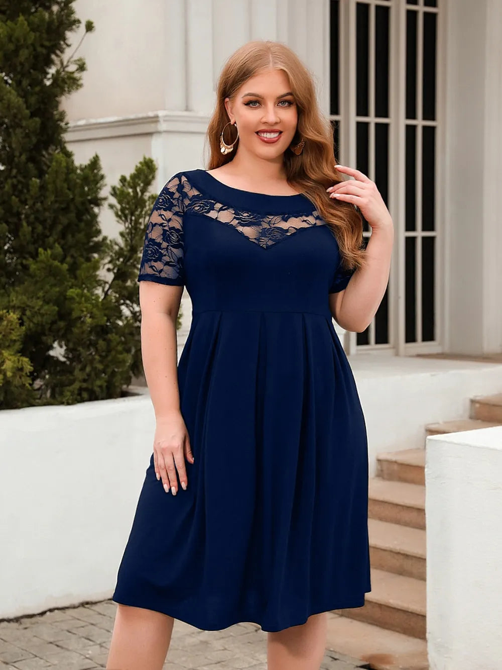 Plus Size Ruched Round Neck Short Sleeve Dress - LoveNest Treasures