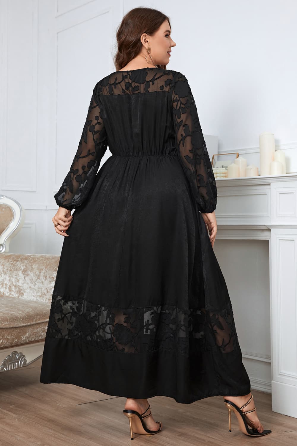 Honey Plus Size Embroidery Round Neck Long Sleeve Maxi Dress - LoveNest Treasures