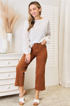 Shiny Eyelet Dropped Shoulder Round Neck Blouse - LoveNest Treasures