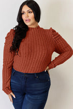 Basic Bae Full Size Ribbed Mock Neck Puff Sleeve T-Shirt - LoveNest Treasures