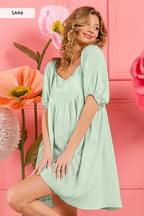 BiBi Washed Linen Tiered Midi Dress with Puff Sleeves - LoveNest Treasures