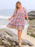 Plus Size Lace Detail Printed Half Sleeve Dress - LoveNest Treasures