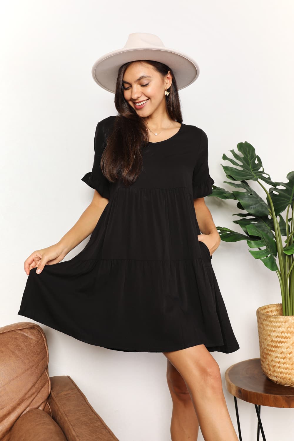 Mandy V-Neck Flounce Sleeve Tiered Dress - LoveNest Treasures