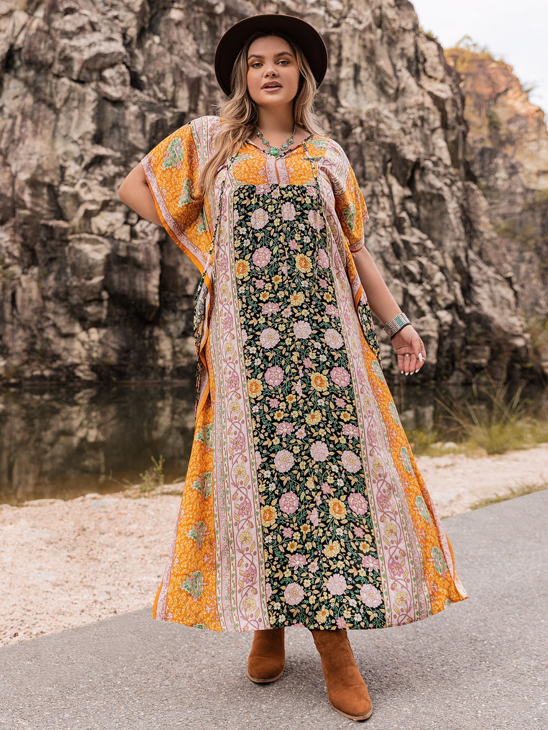 Plus Size Tie Neck Maxi Dress - LoveNest Treasures