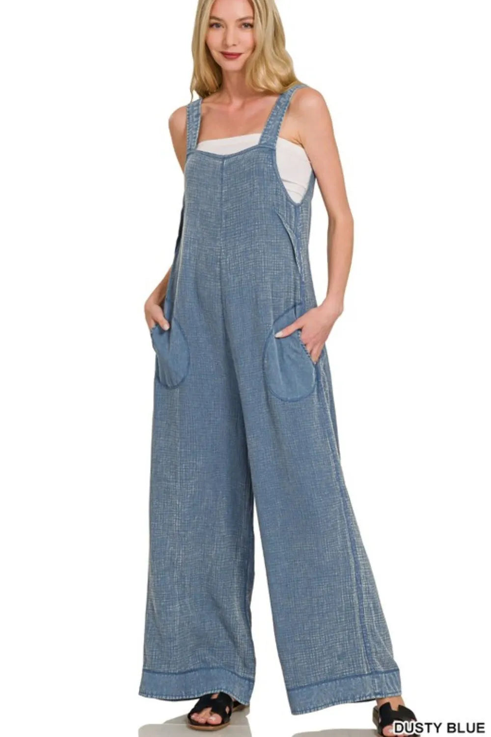Zenana Double Gauze Washed Wide Leg Overalls - LoveNest Treasures