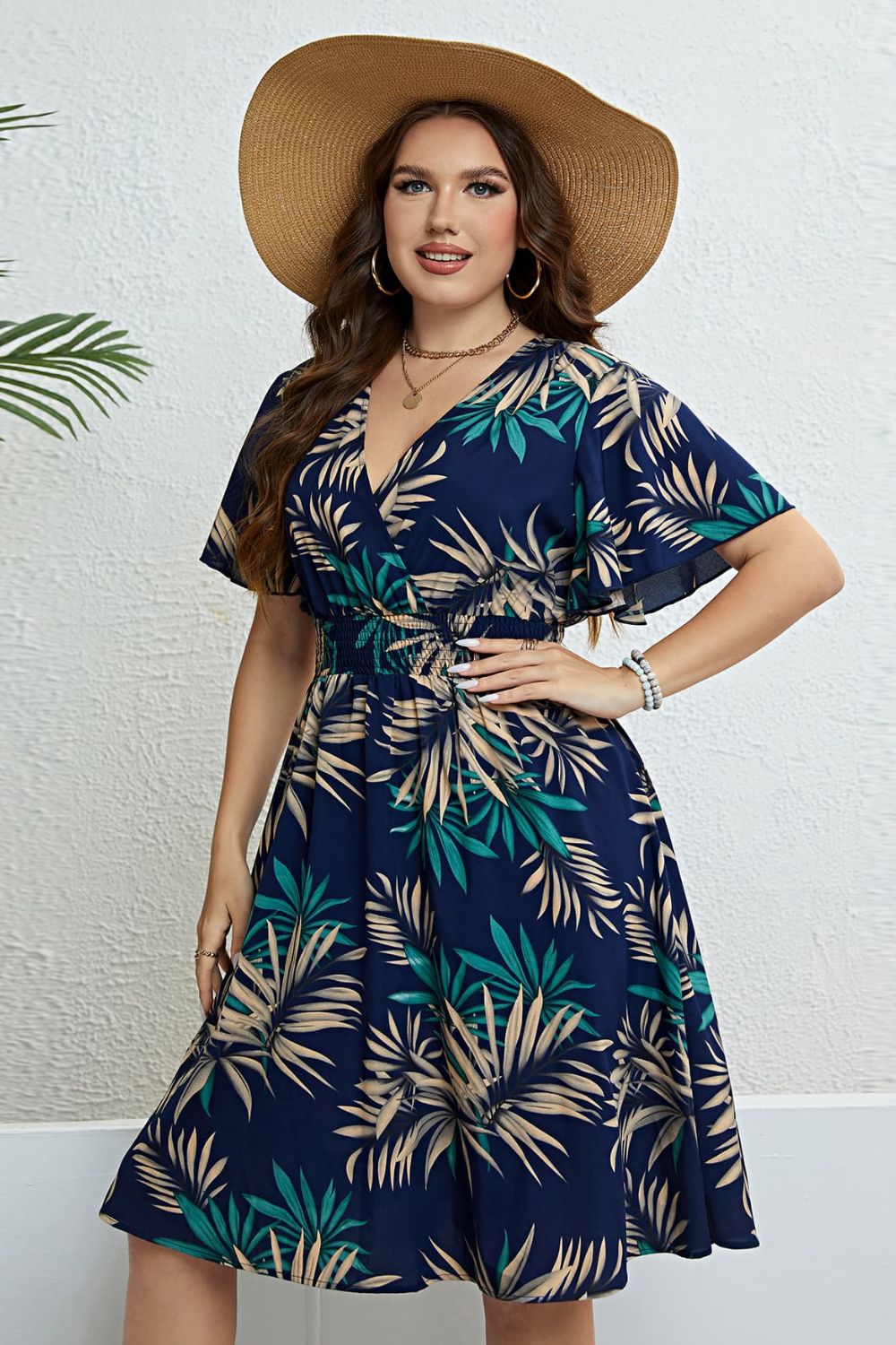 Honey Botanical Print Flutter Sleeve Smocked Waist Dress - LoveNest Treasures