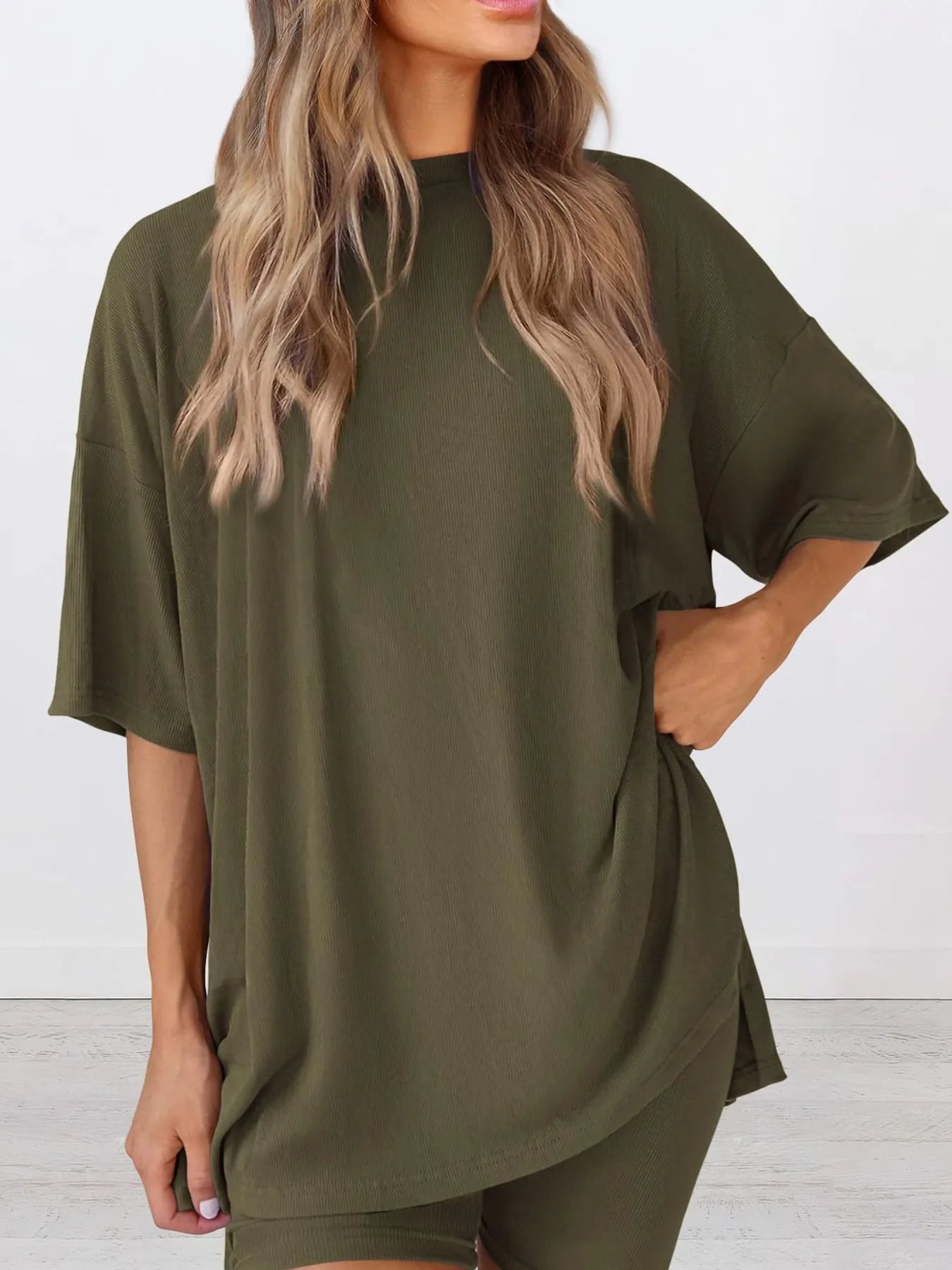Full Size Oversized Round Neck Top and Shorts Set Plus Size - LoveNest Treasures