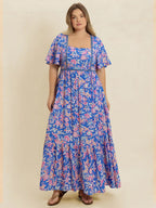 Plus Size Ruched Printed Short Sleeve Dress - LoveNest Treasures