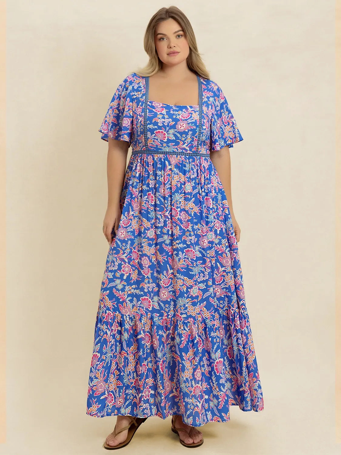 Plus Size Ruched Printed Short Sleeve Dress - LoveNest Treasures