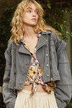 POL Cropped Denim Jacket with Functional Zipper Detail - LoveNest Treasures