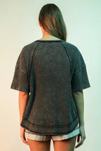 VERY J Full Size Mineral Washed Ribbed Knit Casual Top Plus Size - LoveNest Treasures