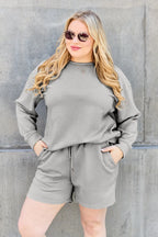 Double Take Full Size Texture Long Sleeve Top and Drawstring Shorts Set - LoveNest Treasures