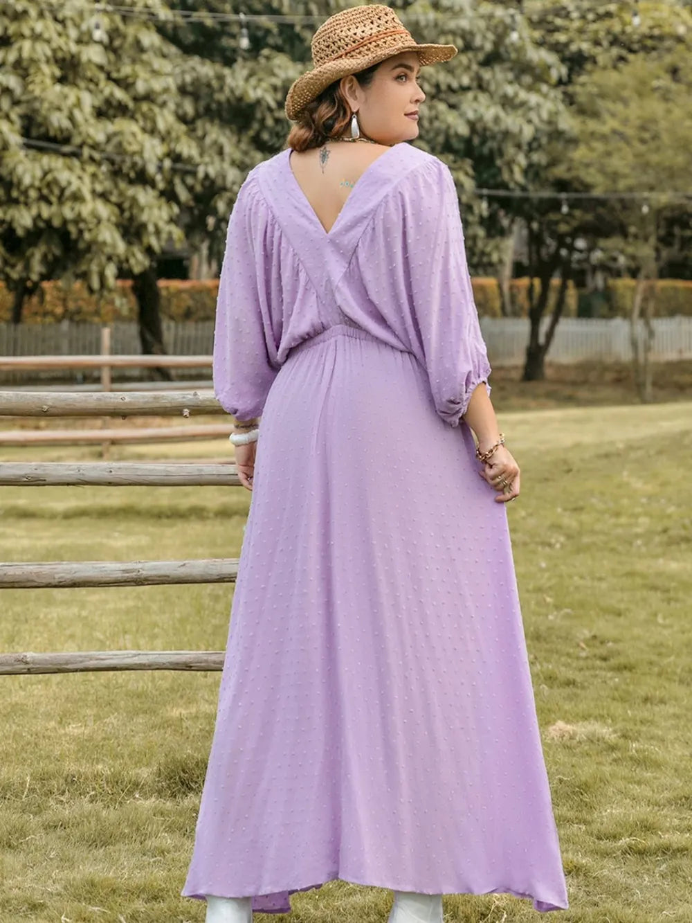 Plus Size Swiss Dot V-Neck Midi Dress - LoveNest Treasures