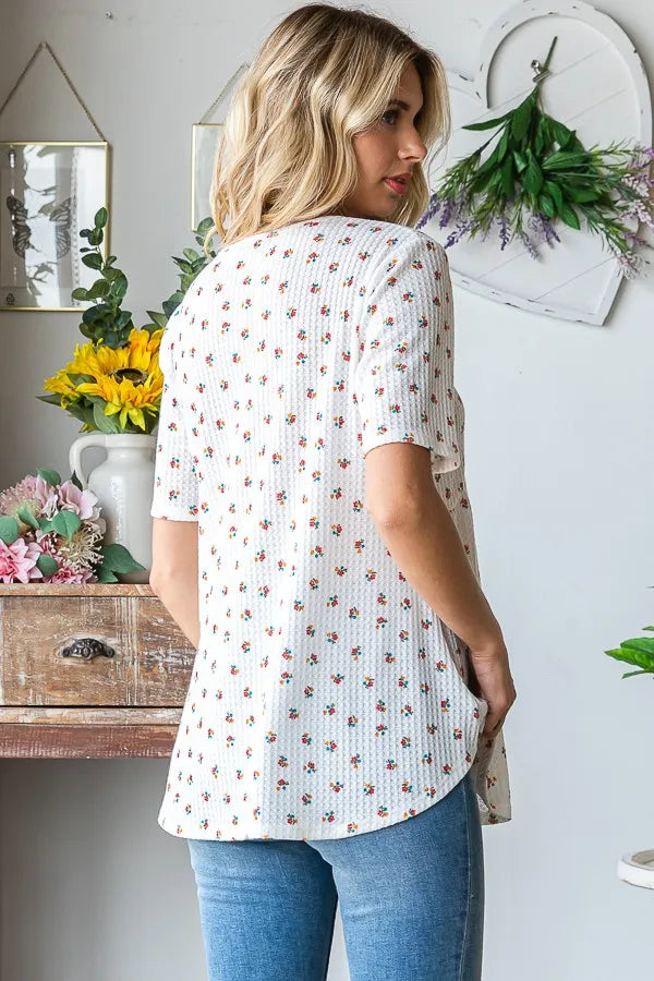 Heimish Full Size Crisscross Ditsy Floral Babydoll Top Plus Size - LoveNest Treasures