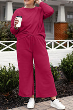 Double Take Full Size Textured Long Sleeve Top and Drawstring Pants Set - LoveNest Treasures