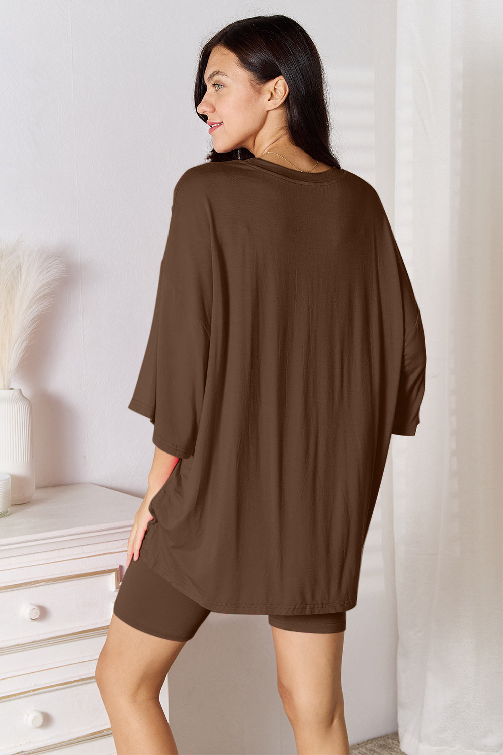 Basic Bae Full Size Soft Rayon Three-Quarter Sleeve Top and Shorts Set - LoveNest Treasures