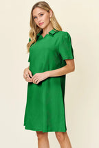 Double Take Full Size Texture Collared Neck Short Sleeve Dress - LoveNest Treasures