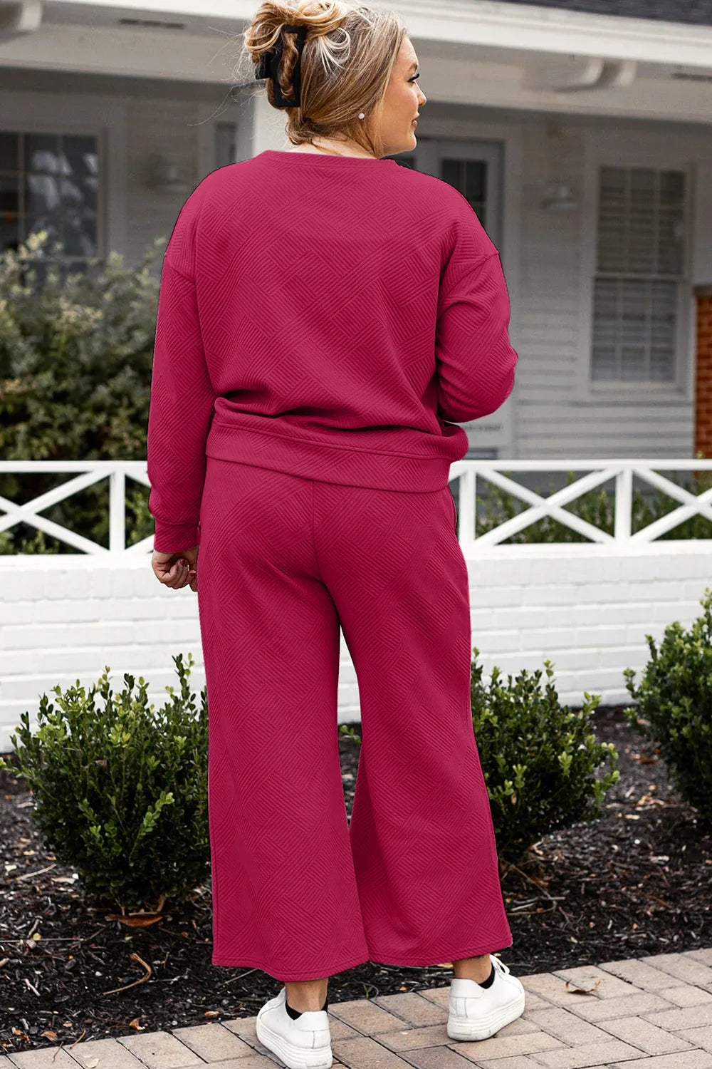 Double Take Full Size Textured Long Sleeve Top and Drawstring Pants Set - LoveNest Treasures