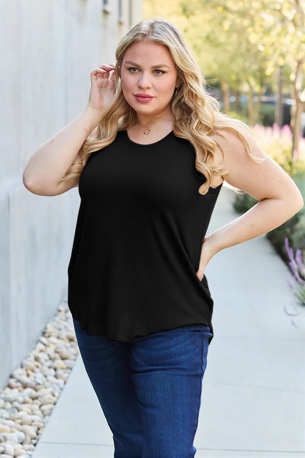 Basic Bae Full Size Round Neck Curved Hem Tank - LoveNest Treasures