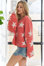 ADORA Full Size Star Contrast Round Neck Sweater Plus Size - LoveNest Treasures